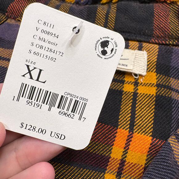We The Free People XL Tunic Top Summer Daydream Plaid Grunge Boho Button Up - Picture 8 of 16